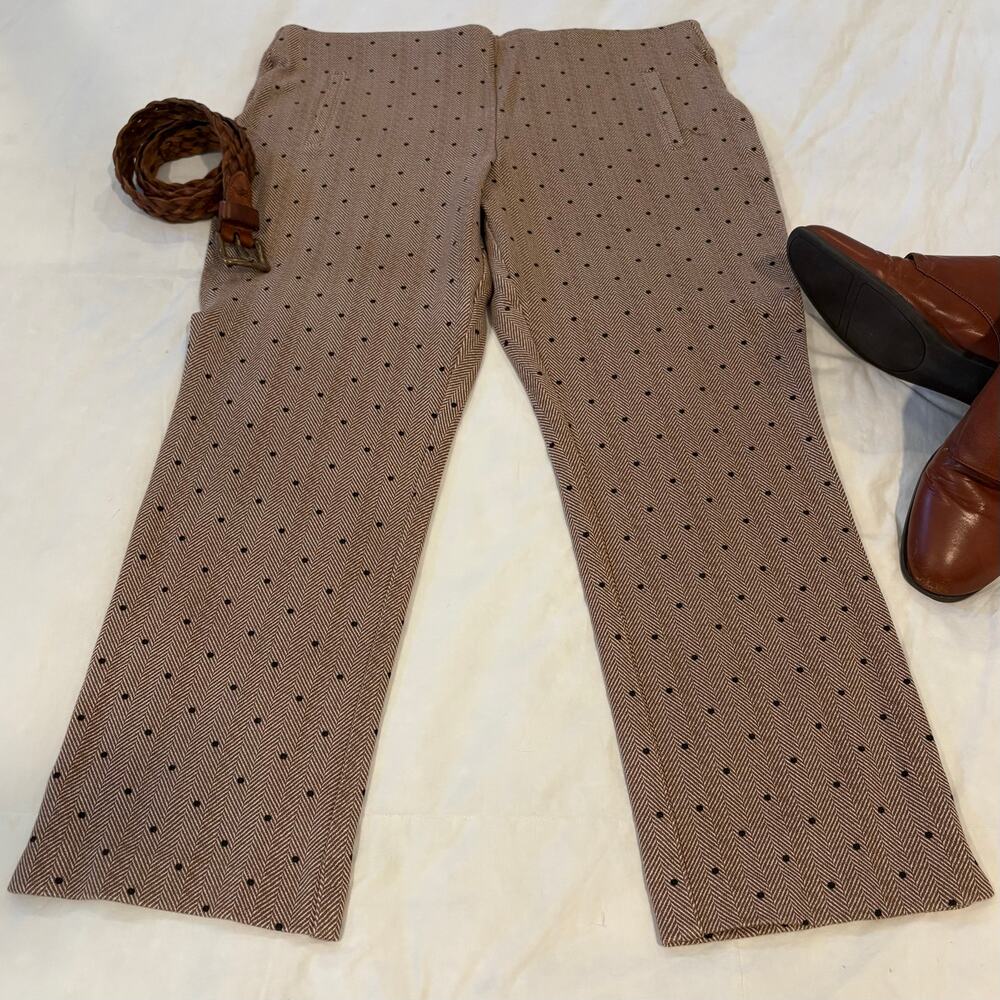 CHICO’S Cropped Stretchy Pull-On Pants Checkered Taupe w/Blk Polka-Dots Sz 14P